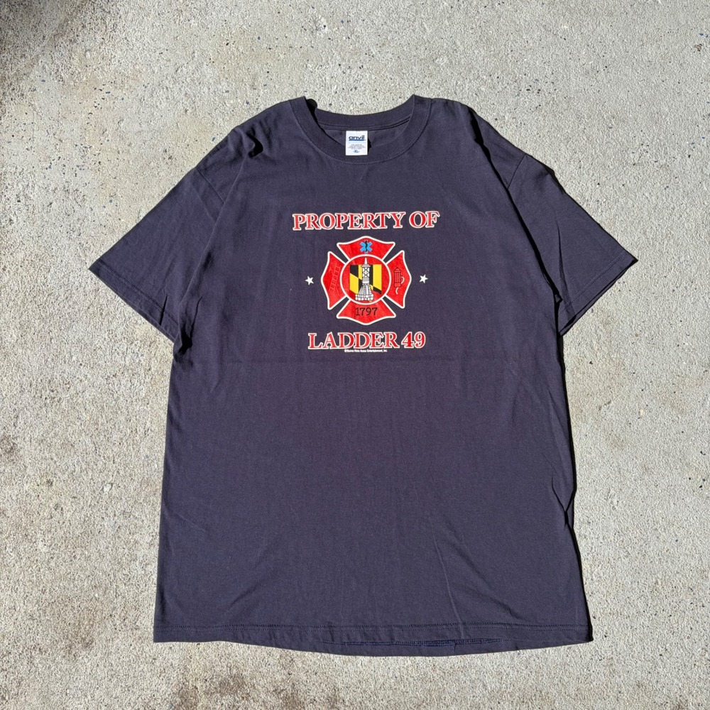 Vintage Anvil Ladder 49 Movie Promo T-Shirt Navy Blue XL Baltimore Fire Dept